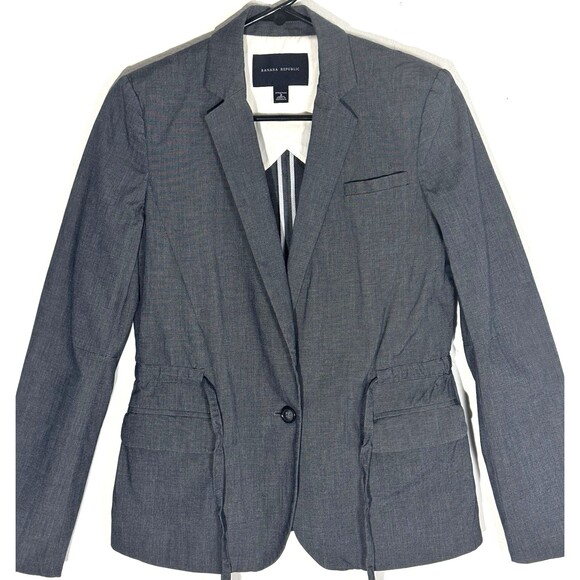 Banana Republic Blazer Gray Pincheck Stretch Belted Jacket Officecore - Picture 4 of 12